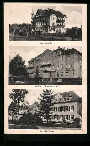 AK Bad Lausick, Kurhotel Herrmannsbad, Genesungsheim, Kurmittelhaus