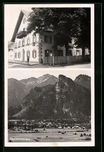 AK Oberammergau, Gasthof Rose, Ortsansicht aus der Vogelschau