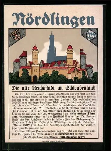 Steindruck-AK Nördlingen, Die alte Reichsstadt im Schwabenland