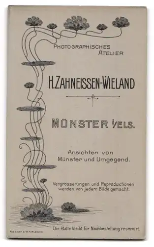 Fotografie H. Zahneissen-Wieland, Münster i. Els., Junge Dame mit zurückgebundenem Haar