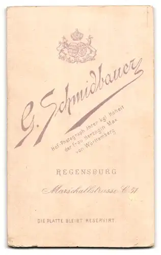 Fotografie G. Schmidbauer, Regensburg, Marschallstr. C. 51, Junge Dame im karierten Kleid