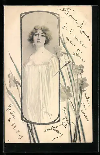 Künstler-AK Dame mit Haarreif im Jugendstil