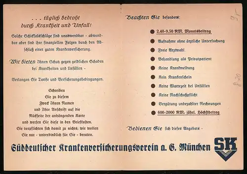 Klapp-AK Süddeutscher Krankenversicherungsverein München, Reklame, Familienglück