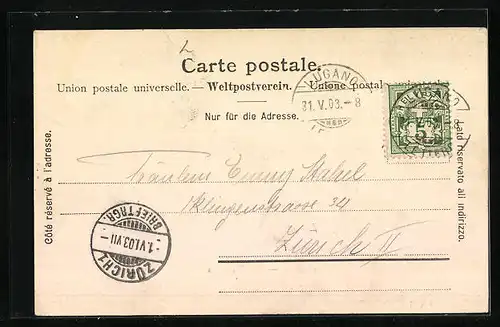 AK Lugano, Via Pessina mit Markt