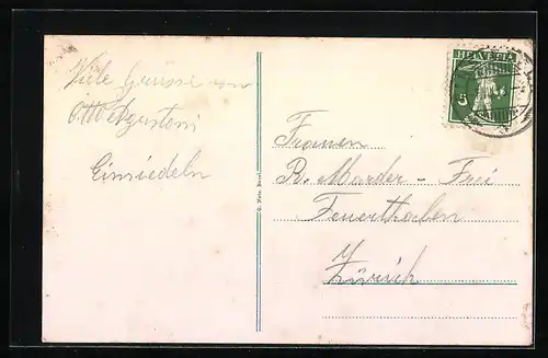 AK Maria Einsiedeln, Blick auf ein prächtiges Gebäude, Heiligenfigur