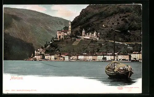 AK Morcote, Blick auf den Ort, Boot auf dem Luganer See