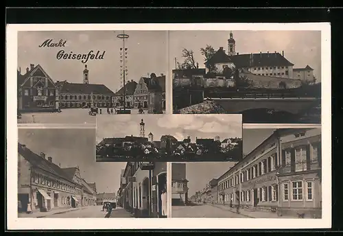 AK Markt Geisenfeld, Ortsansicht, Ortspartie mit Maibaum, Strassenpartien