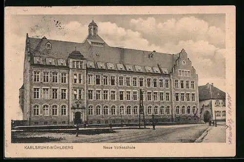 AK Karlsruhe-Mühlberg, Blick auf die neue Volksschule