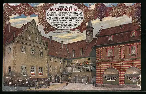 Künstler-AK Würzburg, Gasthaus Bürgerspital zum Heiligen Geist