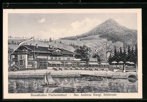 Künstler-AK Schliersee, Strandkaffee Fischerstüberl