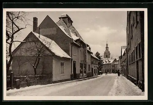 AK Zella-Mehlis i. Th., Blick vom Stadtkafffe zur Kirche