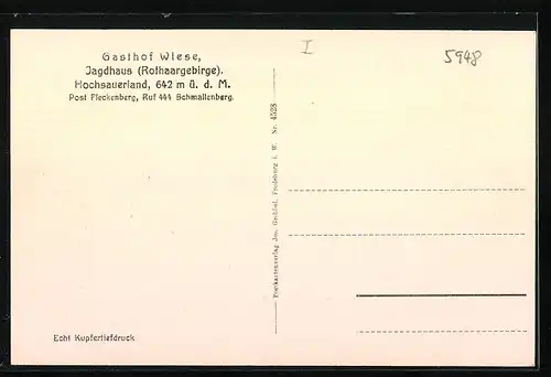 AK Jagdhaus / Rothaargebirge, Gasthaus Wiese