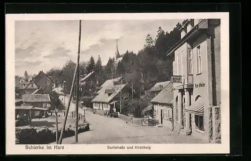 AK Schierke, Dorfstrasse und Kirchberg, Geschäft von Karl Winkler