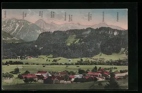 AK Sonderdorf b. Fischen, Ortsansicht mit Bergkulisse und Bergnamen