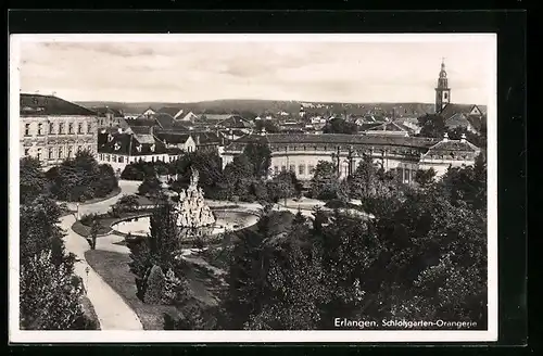 AK Erlangen, Schlossgarten-Orangerie aus der Vogelschau