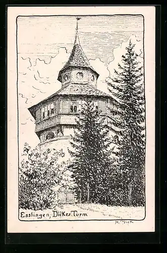 Künstler-AK Esslingen, Dicker Turm