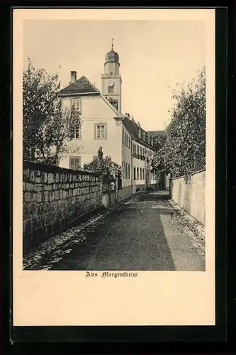 AK Mergentheim, Gasse mit Blick auf die Kirche