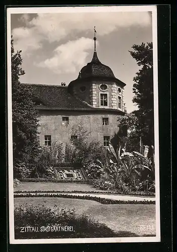 AK Zittau, Stadtgärtnerei bei Sonnenschein