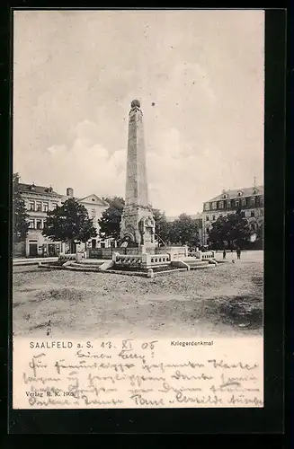AK Saalfeld a. d. Saale, Ortspartie am Kriegerdenkmal