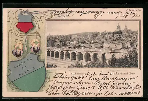 Passepartout-Lithographie Lausanne, Le Grand Pont, Wappen