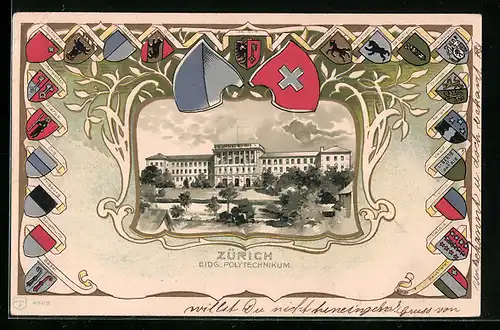 Lithographie Zürich, Eidg. Polytechnikum, Wappen der Kantone