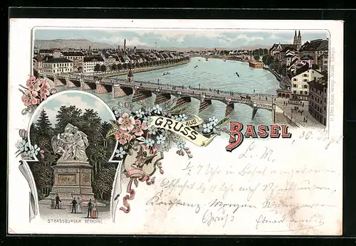 Lithographie Basel, Strassburger Denkmal, Totalansicht