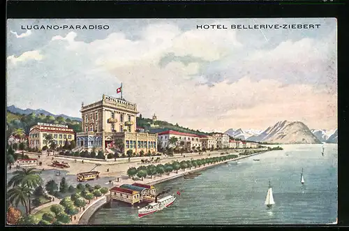 Künstler-AK Lugano-Paradiso, Hotel Bellerive-Ziebert