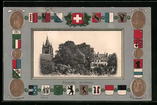 Präge-AK Cossonay, Le Chateau, Wappen und Denkmäler