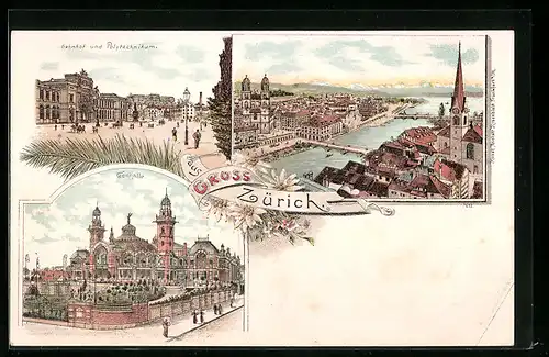 Lithographie Zürich, Bahnhof und Polytechnikum, Tonhalle