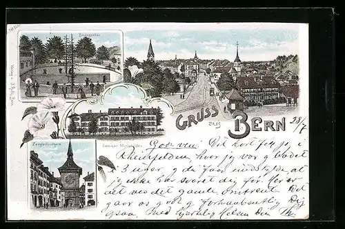 Lithographie Bern, Bärengraben, Seminar Muristalden, Zeitglockenthurm