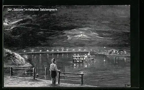 Künstler-AK Hallein, Der Salzsee im Halleiner Salzbergwerk