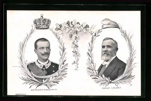 AK Vittorio Emanuele III. von Italien, Emile Loubet Präsident von Frankreich