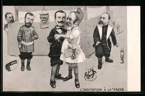 AK L`Invitation a la Valse, Emile Loubet, Viktor Emanuel III, Nikolaus II