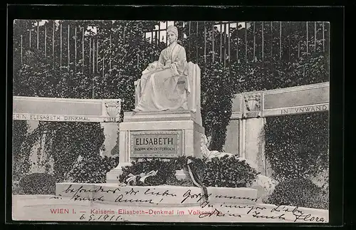 AK Wien, Denkmal Kaiserin Elisabeth (Sissi) von Österreich im Volksgarten