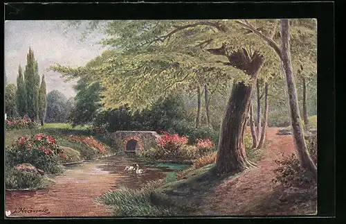 Künstler-AK Kränzle: Uferlandschaft mit Bäumen