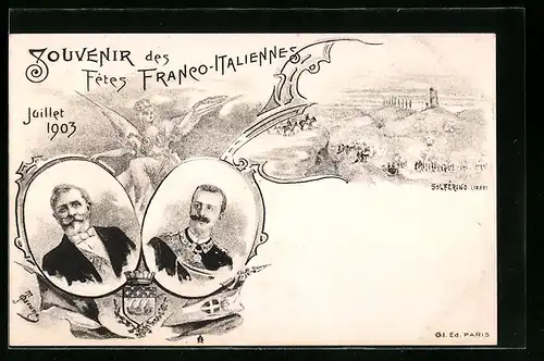 AK Emile Loubet, Präsident von Frankreich, Vittorio Emmanuele III. von Italien, Fêtes Franco-Italiennes 1903