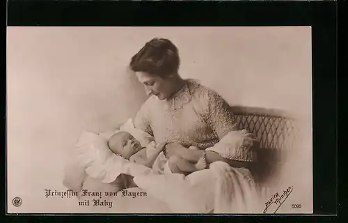 AK Prinzessin Franz von Bayern mit ihrem Baby