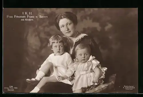 AK IKH Frau Prinzessin Franz von Bayern mit Kindern