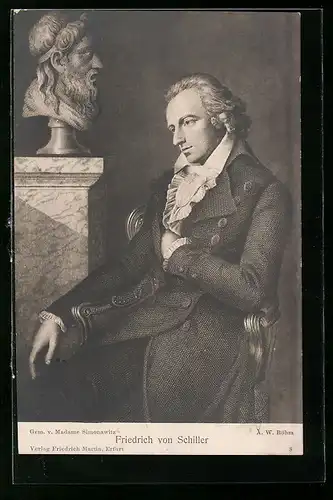 AK Friedrich von Schiller sitzt vor einer Büste