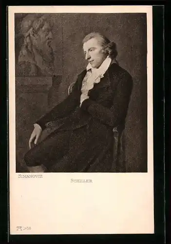 AK Friedrich von Schiller sitzt vor einer Büste