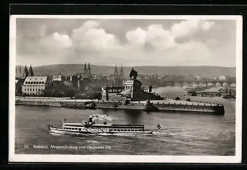 AK Koblenz, Moselmündung und Deutsches Eck, Dampfer Juliana