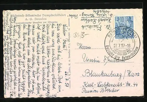 AK Pötzscha, Luxusdampfer Dresden vor dem Ort