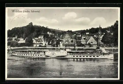 AK Wehlen, Elbe-Dampfer MS Dresden am Hotel Deutsches Reich