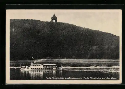 AK Porta Westfalica, Ausflugsdampfer Porta Westfalica auf der Weser