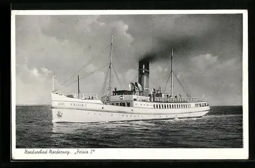 AK Norderney / Nordseebad, Passagierschiff Frisia 1 in Fahrt