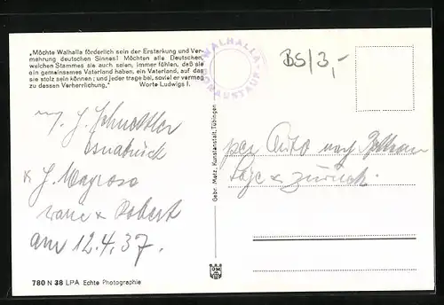 AK Donaustauf, Walhalla mit Donau