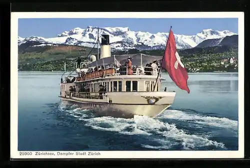AK Dampfer Stadt Zürich auf dem Zürichsee