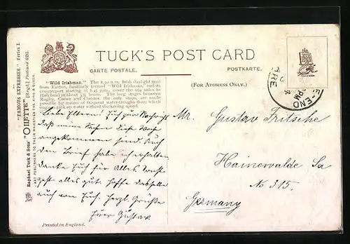 Künstler-AK Englische Eisenbahn Wild Grishman in voller Fahrt