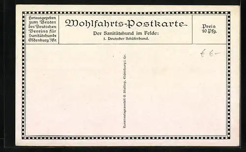 Künstler-AK Deutscher Schäferhund mit Rotkreuzanhänger und -halsband