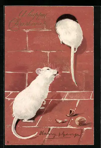 Präge-AK Weisse Mäuse und eine Haselnuss